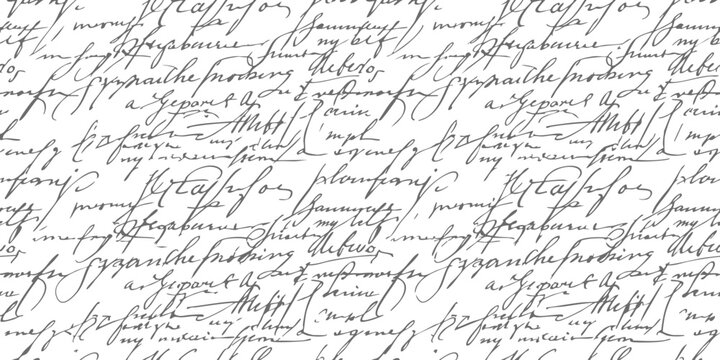 Abstract seamless pattern with vintage cursive handwriting script text on a neutral paper texture background