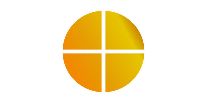 A vibrant circular graphic divided into four distinct quadrants, showcasing a smooth orange to yellow gradient, isolated on transparent background, symbolizing data or growth.