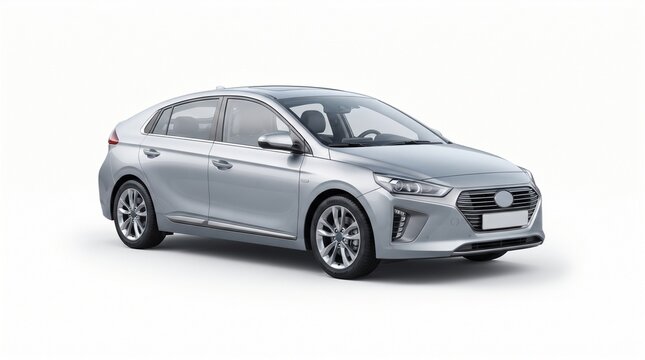 Silver Hyundai Ioniq Hybrid Car Isolated on White Background for Automotive Marketing and Advertising
