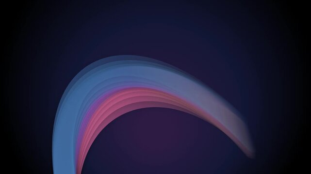 This video displays colorful ribbons gracefully arcing across a dark background. The ribbons shift and flow in a seamless loop, creating a dynamic and visually appealing animation. The gradient colors