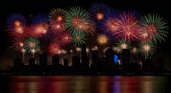 Stunning colorful fireworks display lighting up the night sky during an exciting national day celebration event