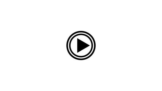Minimalist white video play button icon on a black background.4k animated video.