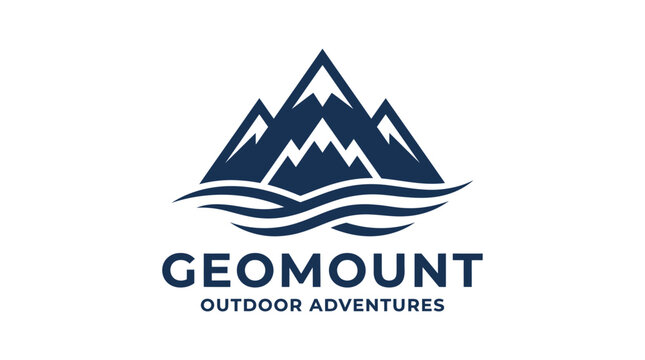 Minimalist mountain and water wave logo design for outdoor adventures.