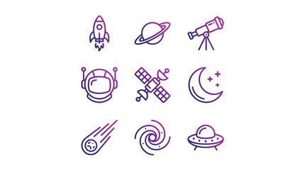 Set of space icons with rocket planet telescope astronaut satellite © Abir98