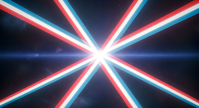 Vibrant red white and blue light beams celebrating a patriotic national day festive event background design