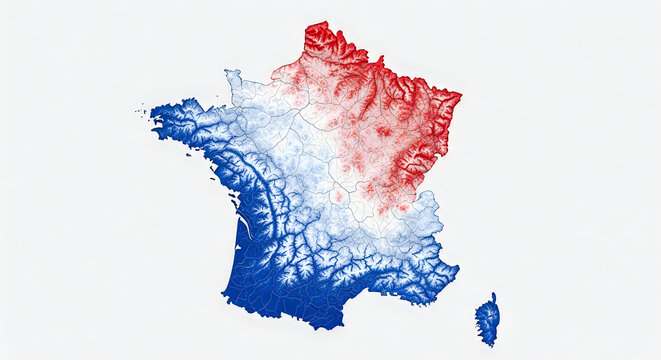 A beautiful artistic map of france featuring the tricolor colors for the french national day celebration