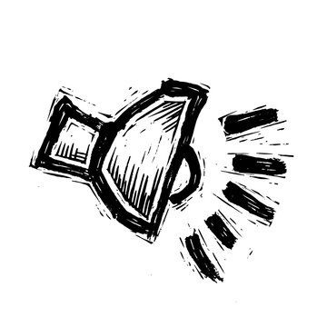black and white linocut style megaphone illustration