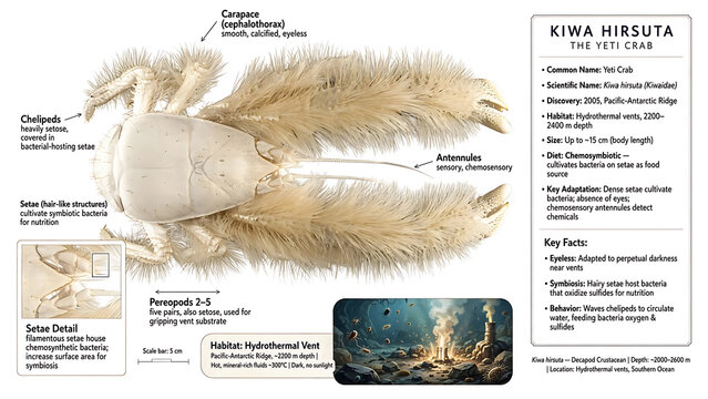 Kiwa Hirsuta Yeti Crab Anatomy Carapace Chelipeds Setae Hydrothermal Vent Diagram