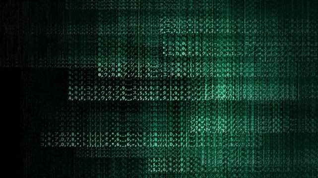 Green matrix digital rain code cascading vertically on dark background