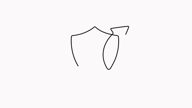 Continuous line shield drawing featuring a minimal security crest line-art animation on a clean white background. 4K animation.
