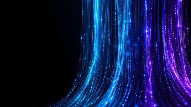 Cascading blue and violet light streaks create an abstract digital background