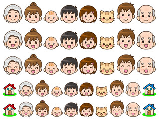 Fototapeta premium 仲良し家族の顏アイコンイラスト素材セット_ベクター