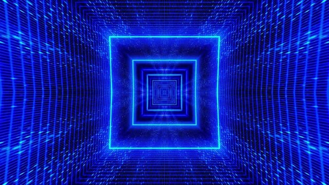 Blue cyber matrix grid tunnel speed background