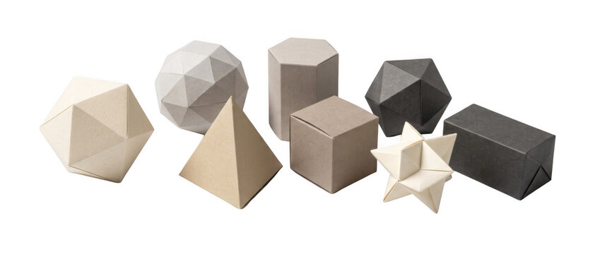 Geometric shapes arranged in a line with diffused lighting conceptualizing abstract design principles