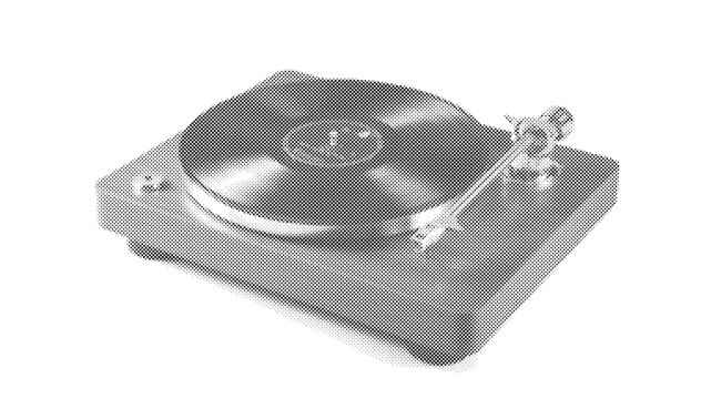 Retro vinyl halftone record player turntable vector dot pattern vintage audio phonograph deck stipple illustration