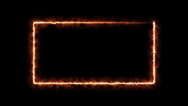 Glowing fire frame border overlay with burning orange plasma effect on black background