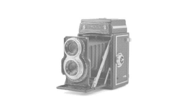 Vintage twin halftone lens reflex camera vector dot pattern retro medium format film photo stipple