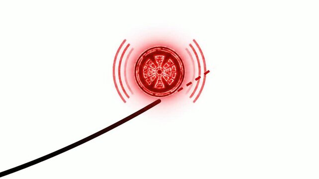 Animated red glowing target hit and directional arrow trajectory indicator motion on white background