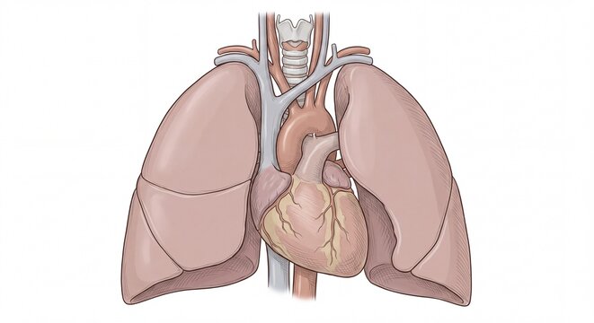 Detailed medical illustration of human respiratory and circulatory sys