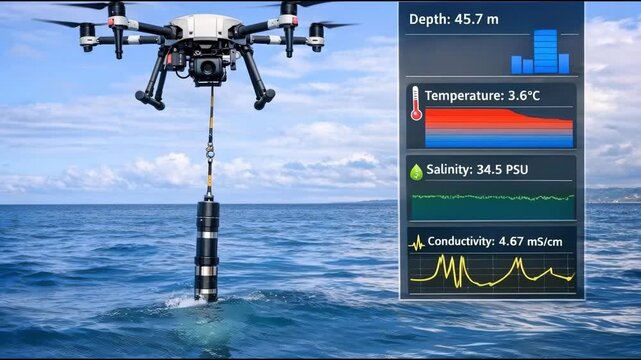 A camera mounted to a pole in the ocean, suitable for underwater exploration or documentary purposes
