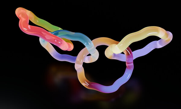 Linked pastel 3D loops floating over black