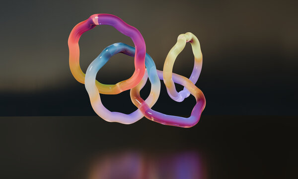 Interlocking wavy 3D rings against a dusky backdrop