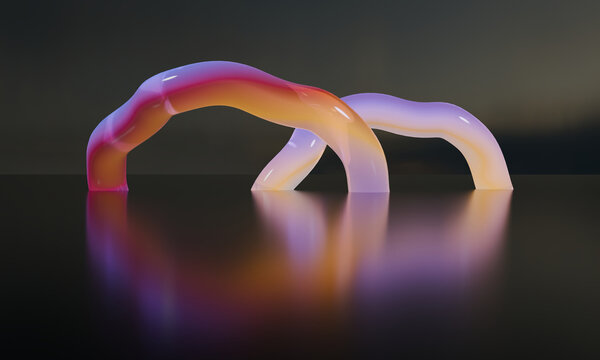 Two rainbow 3D arches with soft reflections