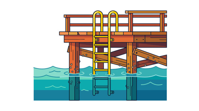 Wooden dock with yellow ladder over water