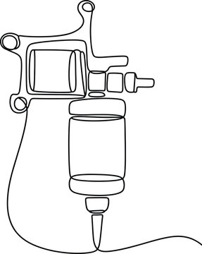 Continuous single line drawing of a tattoo machine gun tool for body art design