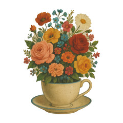 Fototapeta premium PNG Vintage floral teacup illustration