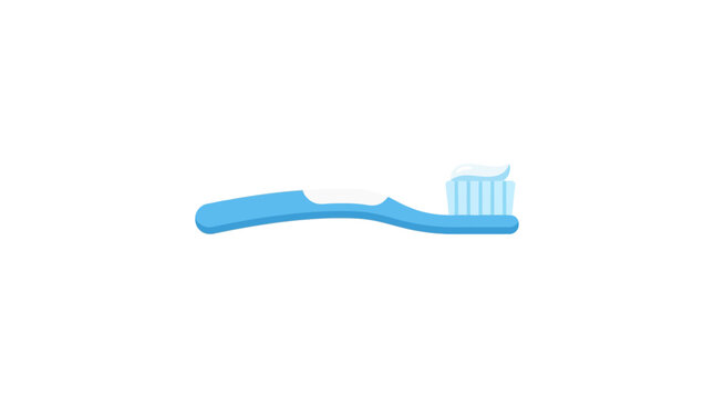 A blue toothbrush with white toothpaste is displayed in a flat vector illustration against a white background dental