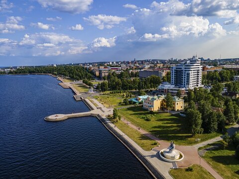 Overlook over Petrozavorsk and lake Onega, Karelia, Russia