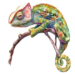 Watercolor illustration of Chameleon, isolated on white background © John