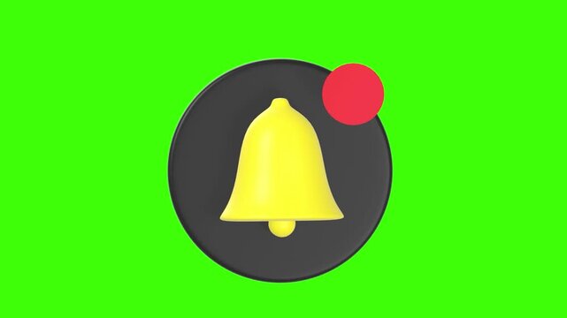 3d notification bell ringing, video and content creators, green screen background