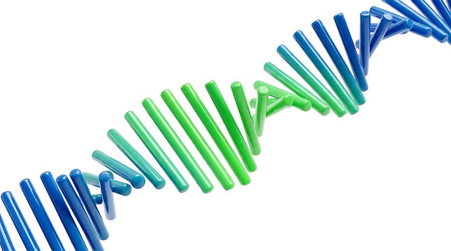 DNA double helix strand with blue and green molecular structure 3D render isolated on white background