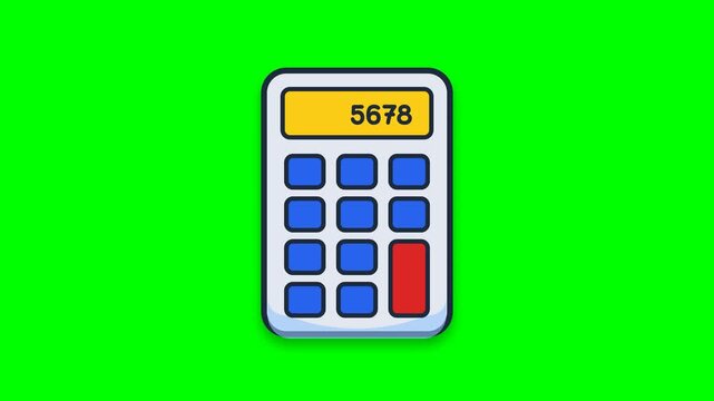 Cartoon Calculator Counting on Green Screen