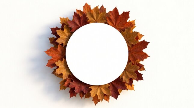 Autumn maple leaf wreath frame with central copy space for seasonal