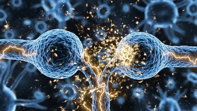 Synapse electrical impulse transmission and neural communication in brain cells for neuroscience and medical research