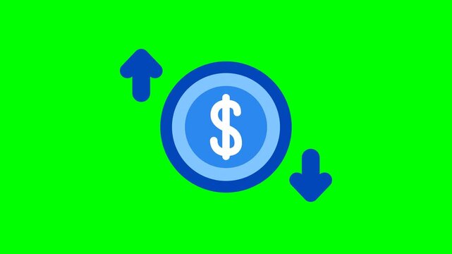 Dollar Coin with Up and Down Arrows on Green Screen