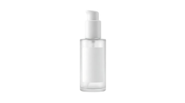 Transparent bottle with white pump on black background PNG with transparent background