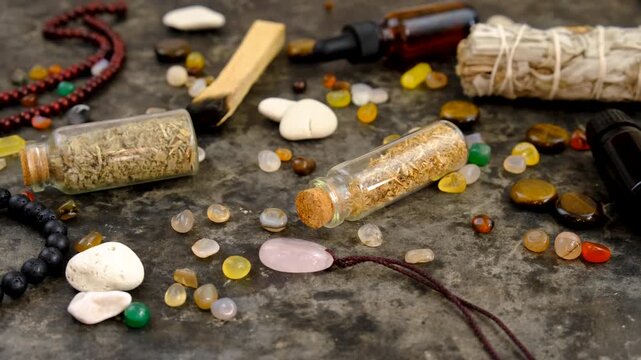 Stones, crystals, and accessories Selective focus.