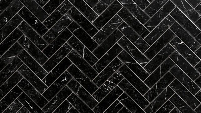 Black marble herringbone tile pattern