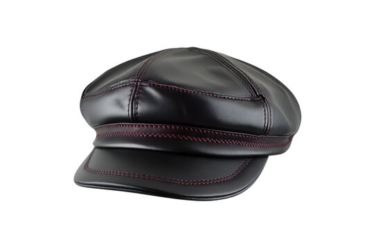 Black leather newsboy cap for fashion