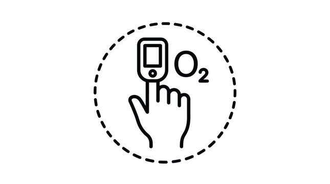 Pulse oximeter finger medical sensor icon measuring blood oxygen level in line art style