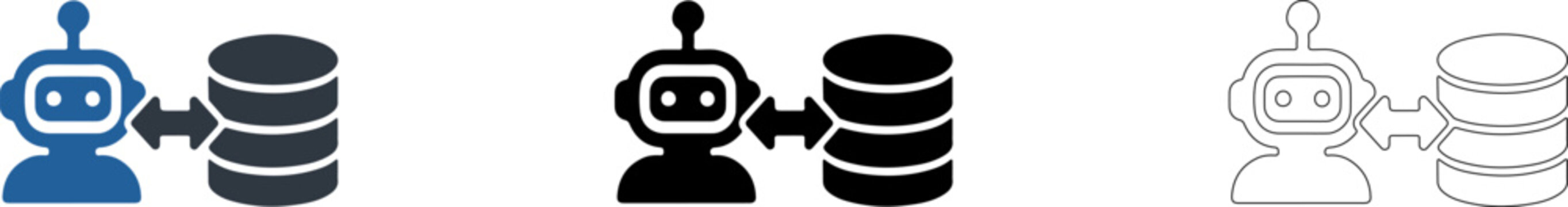 AI Robot Database and Data Storage Icon Set