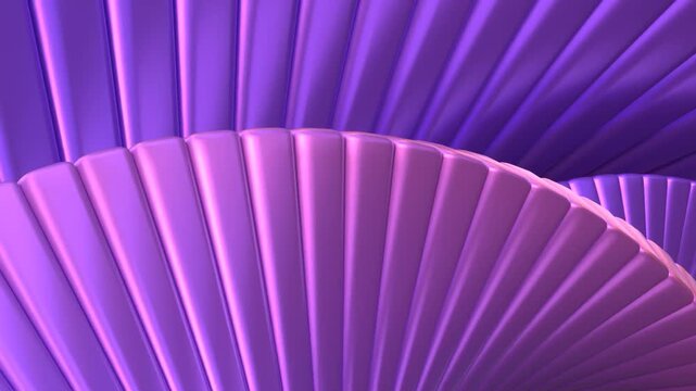 3D abstract purple fan geometry rotating curved geometric fins with satin metallic surface smooth modern motion graphics background