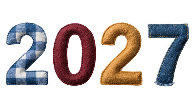 Fabric numbers 2027 with different textures, isolated on transparent background