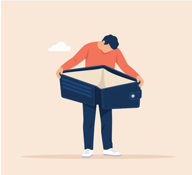 Man checking a large empty wallet
