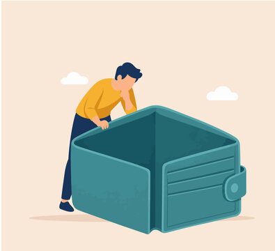 Man looking into a large empty wallet