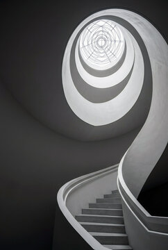 White Concrete Spiral Staircase Low Angle Architecture Vertical